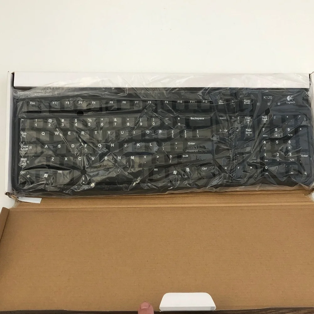 Logitech Black Full-Size Wired Keyboard K120 spill resistant new in box